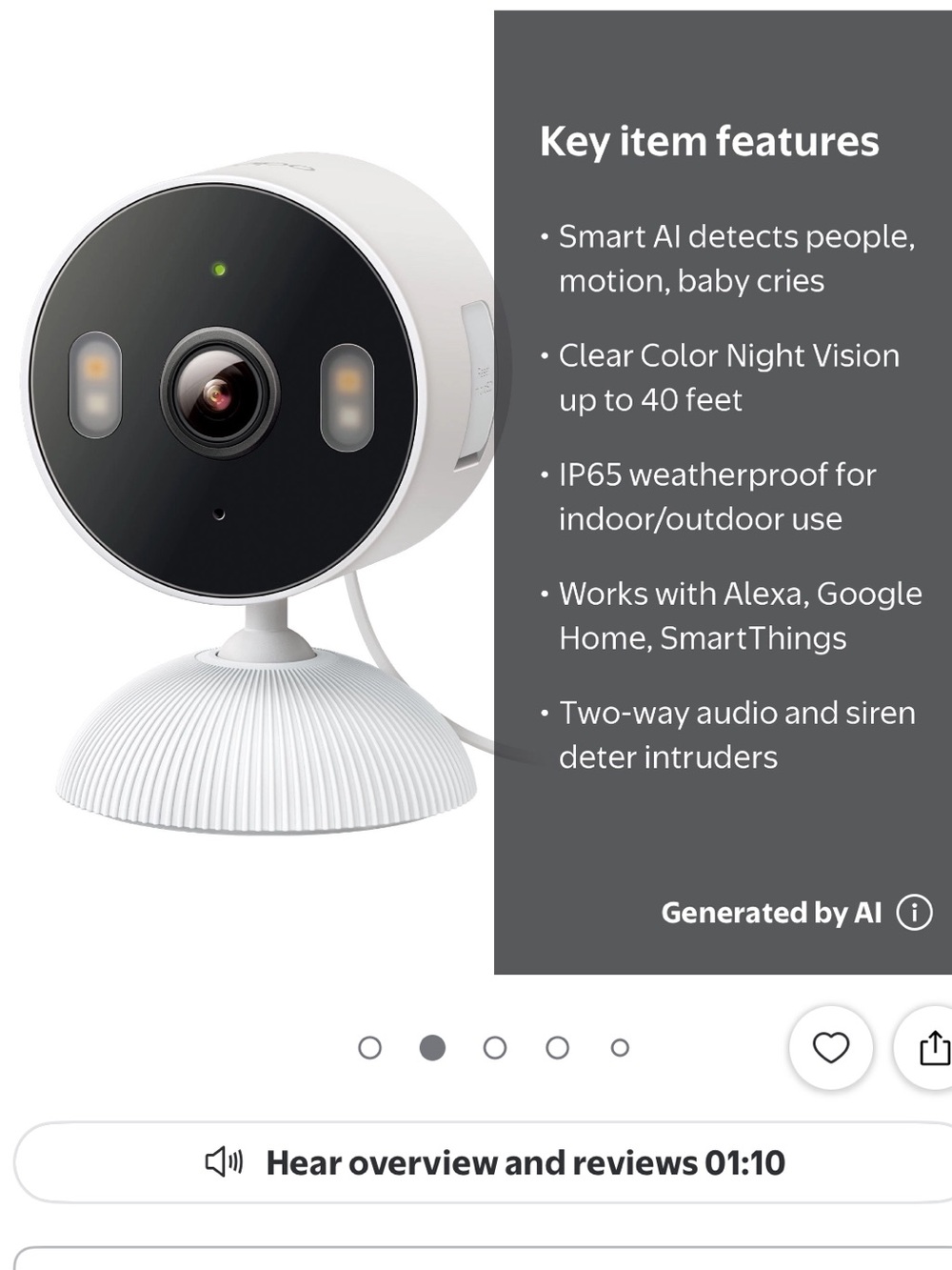 Smart Indoor/Outdoor Wi‑Fi Security Camera – White